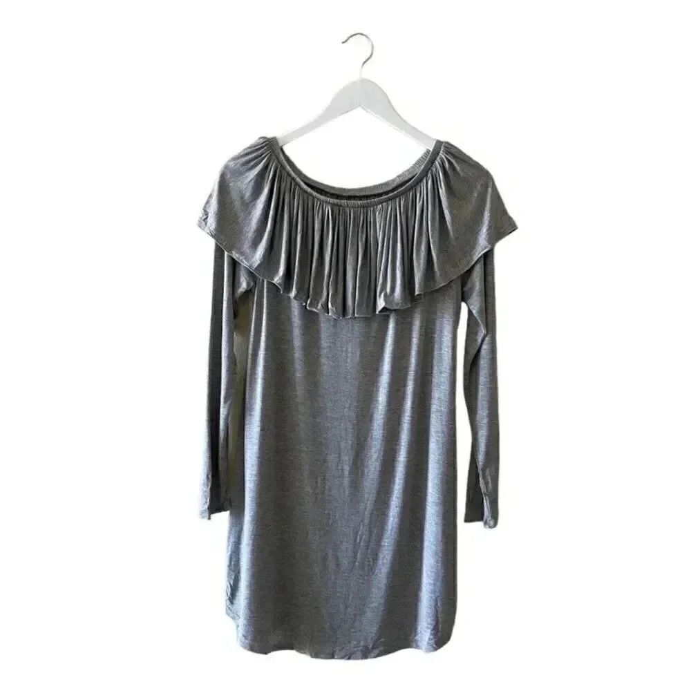 NWT Chaser REVOLVE Heather Gray Knit Jersey Ruffle Off Shoulder Boho Dress SZ M